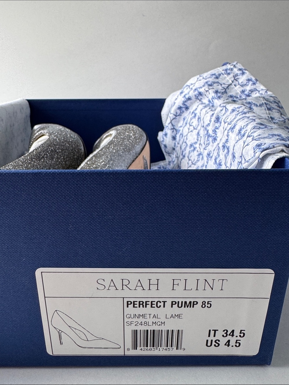 BRAND NEW - Sarah Flint Perfect Pump 85 in Gunmetal Lame. Pointed-Toe Pumps. - Picture 15 of 16